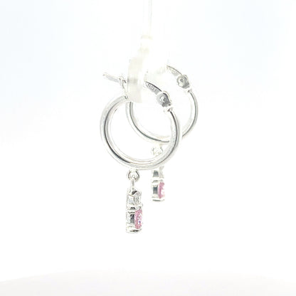 925er Silbercreolen mit rosafarbenem Steinanhänger