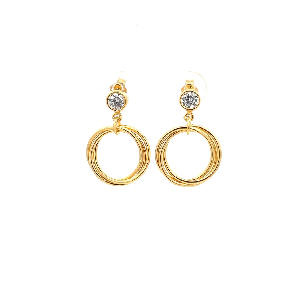 Ohrringe aus 925er Sterlingsilber, 14 Karat gelbvergoldet, mit kreisförmigem Anhänger