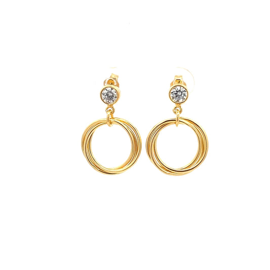 Ohrringe aus 925er Sterlingsilber, 14 Karat gelbvergoldet, mit kreisförmigem Anhänger