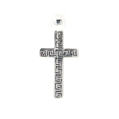 Kreuzanhänger aus 925er Sterlingsilber mit geometrischem Mäandermuster