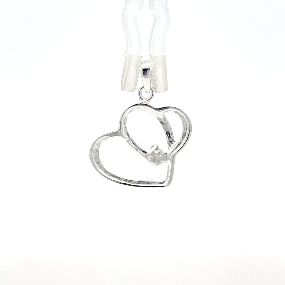 Doppelherz-Anhänger aus 925er Sterlingsilber mit Zirkonia-Akzent