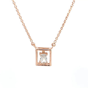 925 Silver Rose Gold-Plated Square Pendant Necklace with Zircon - Adjustable chain
