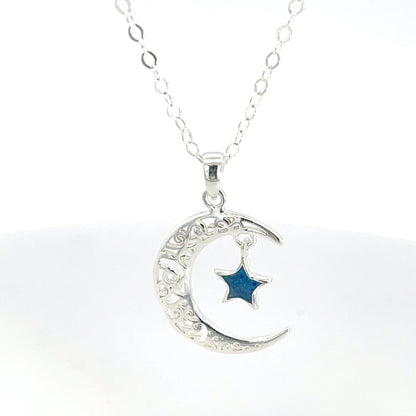 Halbmond-Halskette aus 925er Silber mit Zirkonia-Akzenten