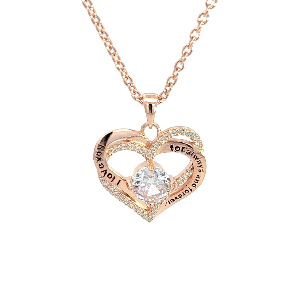 Herzförmige Halskette aus 925er Sterlingsilber, 14 Karat vergoldet, mit Zirkonia-Mittelstück