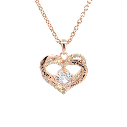 Herzförmige Halskette aus 925er Sterlingsilber, 14 Karat vergoldet, mit Zirkonia-Mittelstück