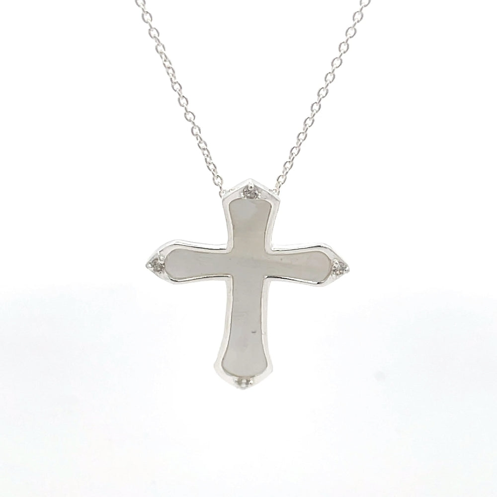 Halskette mit Kreuzanhänger aus 925er Sterlingsilber mit Perlmutt-Finish