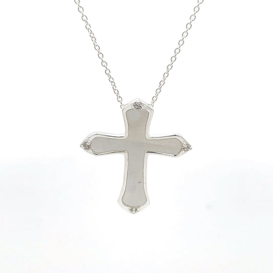 Halskette mit Kreuzanhänger aus 925er Sterlingsilber mit Perlmutt-Finish