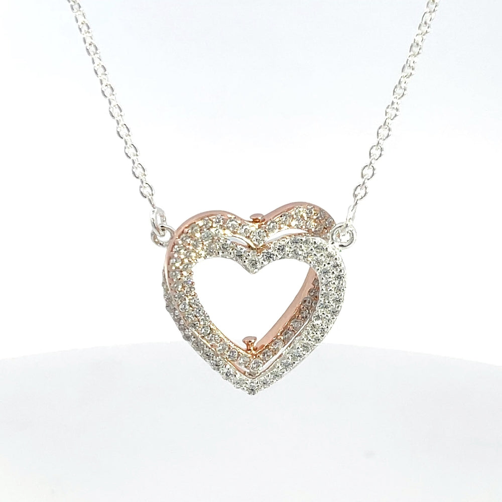 Halskette aus 925er Sterlingsilber mit offenem Herzanhänger und Zirkonia-Rand