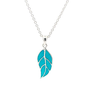 925 Silver Necklace with Blue Enamel Leaf Pendant