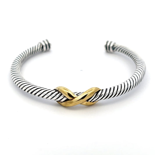 Armreif aus 925er Sterlingsilber mit 14-karätig gelbvergoldetem X-Akzent – offenes Manschettendesign