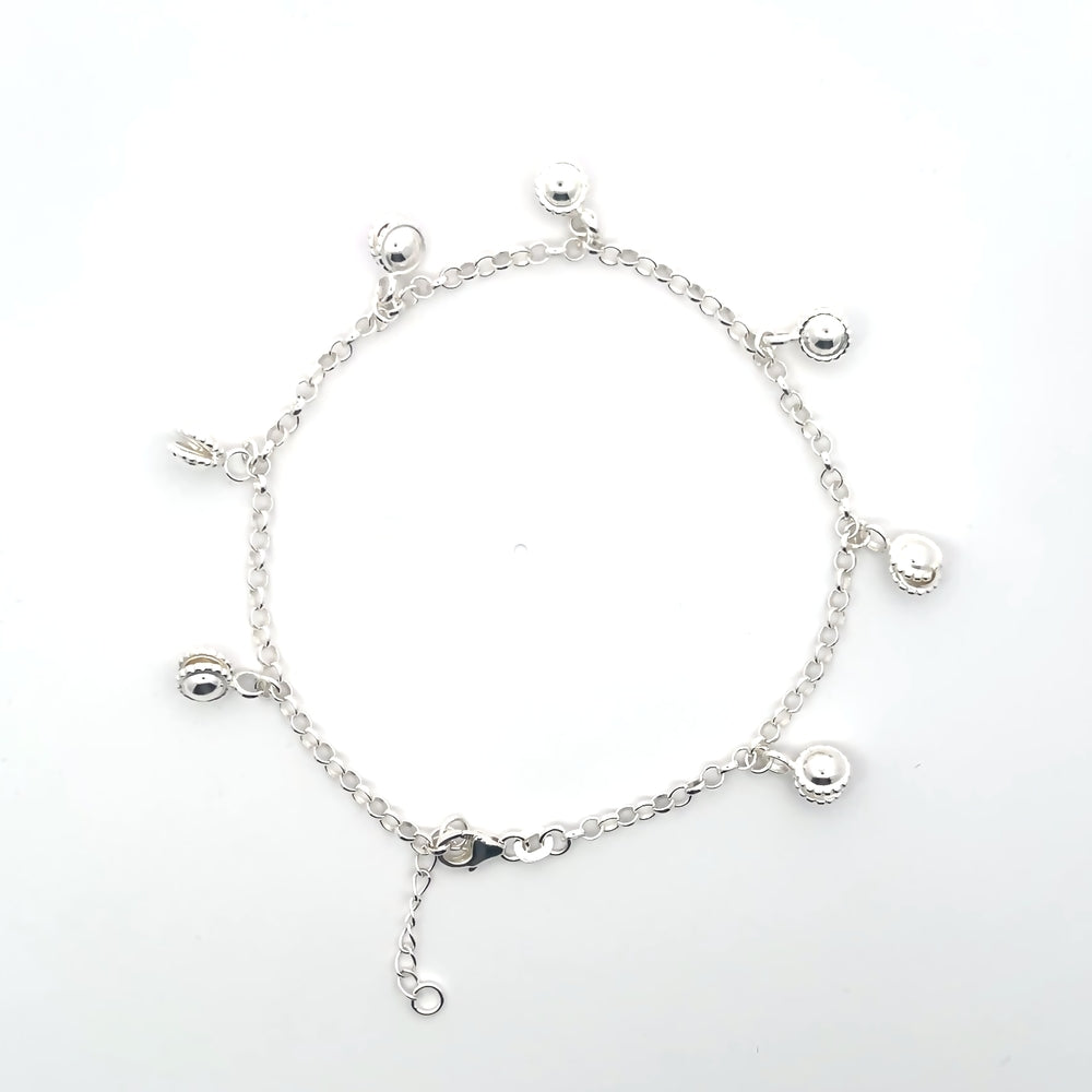 925er Silber-Fußkettchen mit baumelnden Perlen – Verstellbare Eleganz