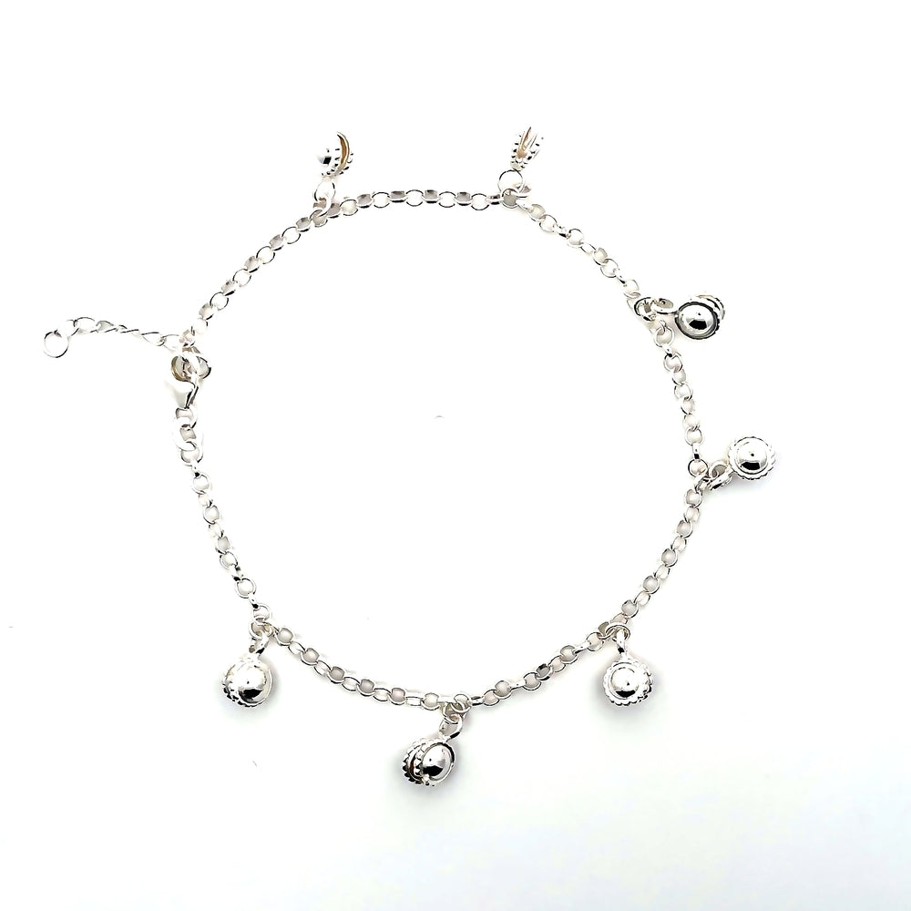 925er Silber-Fußkettchen mit baumelnden Perlen – Verstellbare Eleganz