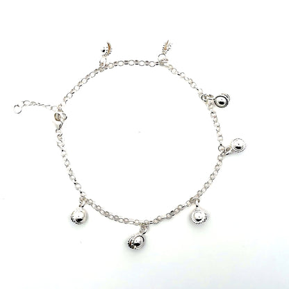 925er Silber-Fußkettchen mit baumelnden Perlen – Verstellbare Eleganz