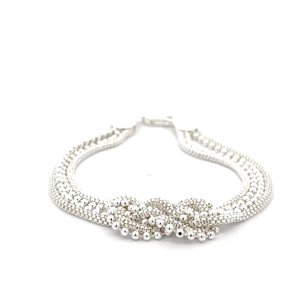 Doppellagiges Armband aus 925er Silber mit zentralem Knoten