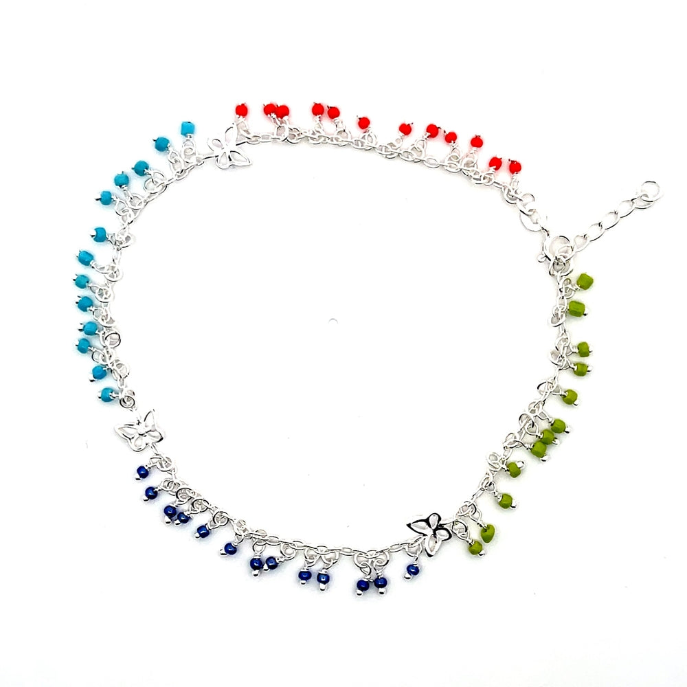 Mehrfarbiges Perlen-Fußkettchen aus 925er Silber – Jugendlicher Charme