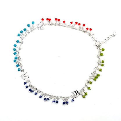 Mehrfarbiges Perlen-Fußkettchen aus 925er Silber – Jugendlicher Charme