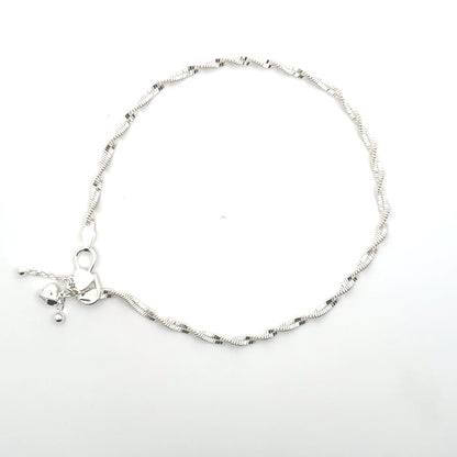 Fußkettchen aus 925er Silber mit Herzanhänger und kleinen Kugeln