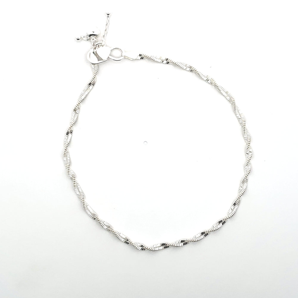 Fußkettchen aus 925er Silber mit Herzanhänger und kleinen Kugeln