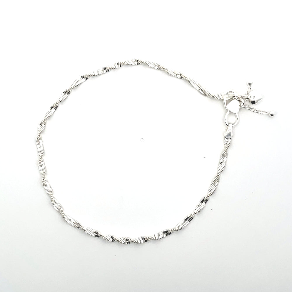 Fußkettchen aus 925er Silber mit Herzanhänger und kleinen Kugeln