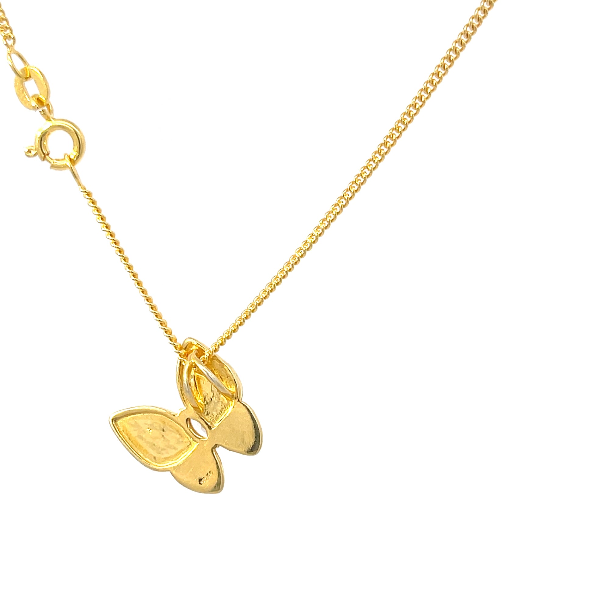 925er Silber vergoldet Schmetterlingsanhänger mit Kette, Perlmutt & Zirkonia