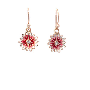 Ohrhänger mit rosa Blumen, Roségold-plattiert, 925er Silber mit Zirkonia