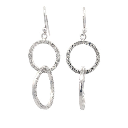 925 Silver Textured Double Circle Drop Earrings