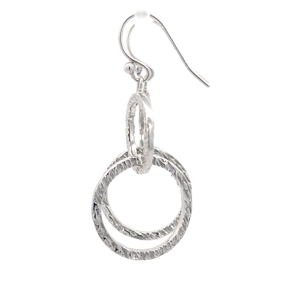 925 Silver Textured Double Circle Drop Earrings