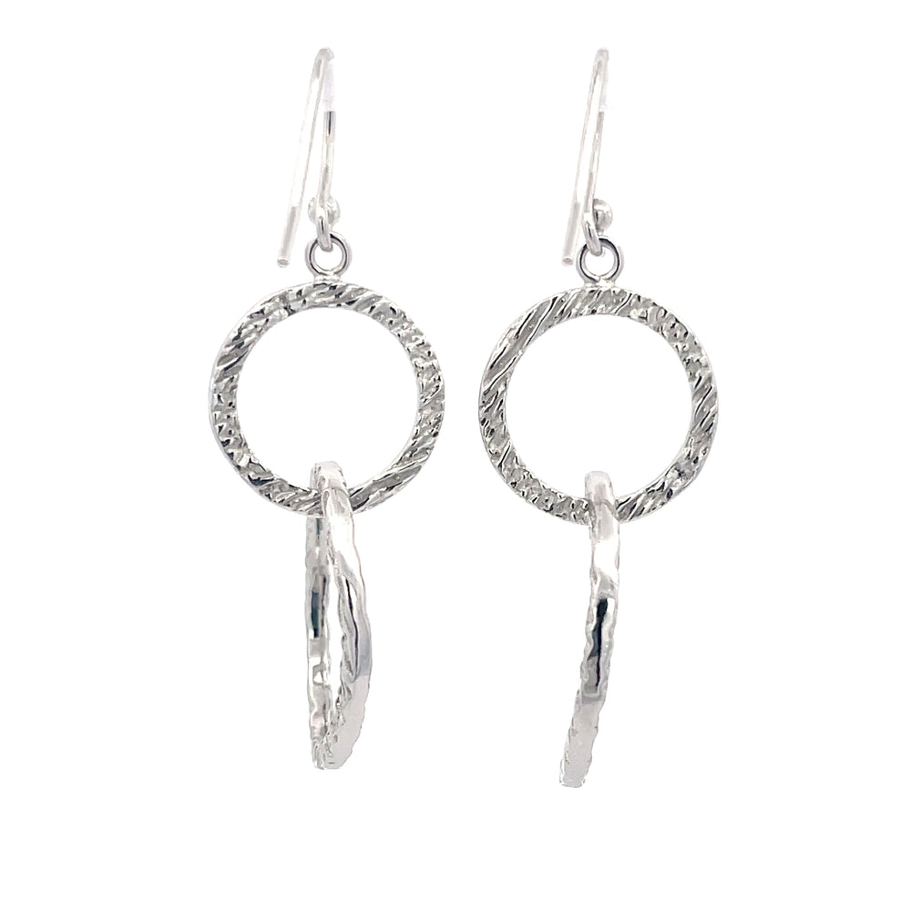 925 Silver Textured Double Circle Drop Earrings