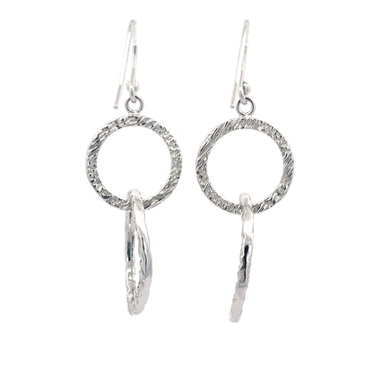 925 Silver Textured Double Circle Drop Earrings