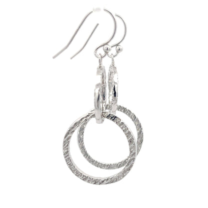 925 Silver Textured Double Circle Drop Earrings