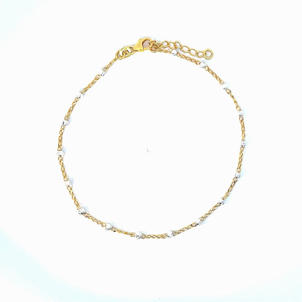 925er Silber zweifarbiges Perlen-Fußkettchen "Goldenes Leuchten"