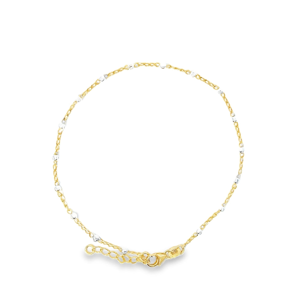 925er Silber zweifarbiges Perlen-Fußkettchen "Goldenes Leuchten"