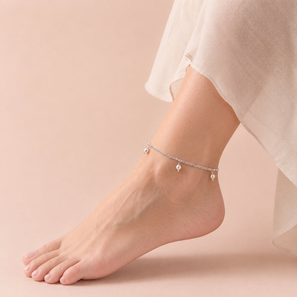 925 Silver Anklet with Pearls