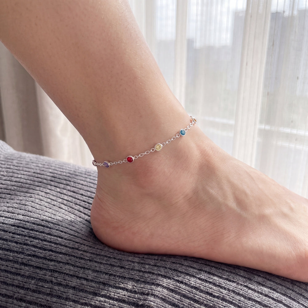 925 Silver Anklet with Colorful Stones