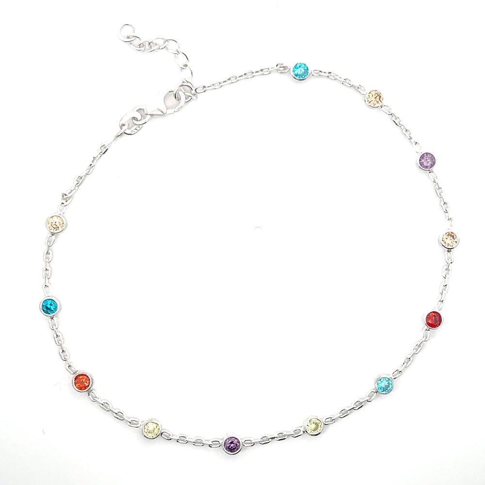 Fußkettchen aus 925er Silber mit bunten Steinen