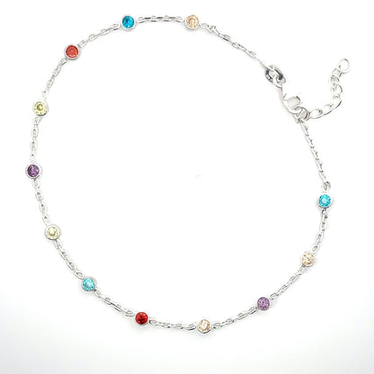 Fußkettchen aus 925er Silber mit bunten Steinen