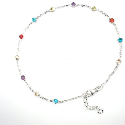 Fußkettchen aus 925er Silber mit bunten Steinen