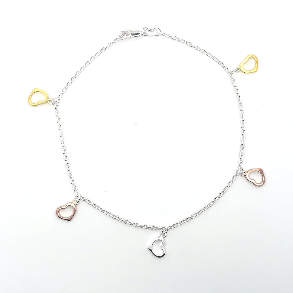 Fußkettchen aus 925er Silber mit herzförmigen Anhängern