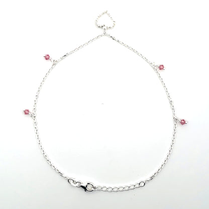 Fußkettchen aus 925er Silber mit Herzanhänger und rosa Perlen