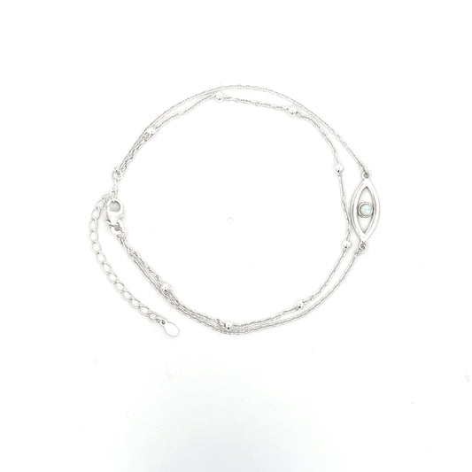 925er Silber Opal Evil Eye Doppelkette Fußkettchen
