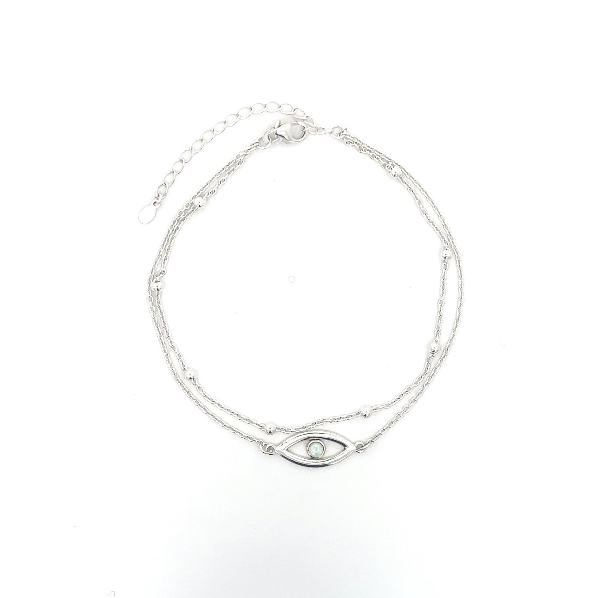 925er Silber Opal Evil Eye Doppelkette Fußkettchen