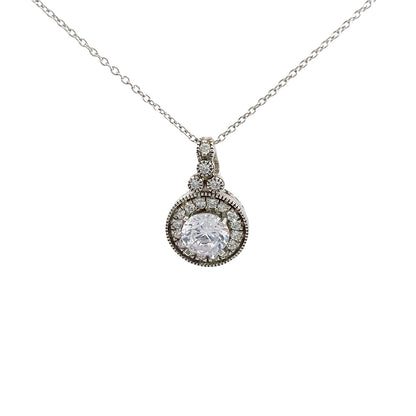 Chain with Round Zircon Pendant with Oxidised Finish