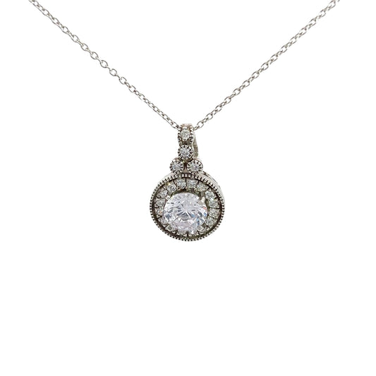 Chain with Round Zircon Pendant with Oxidised Finish