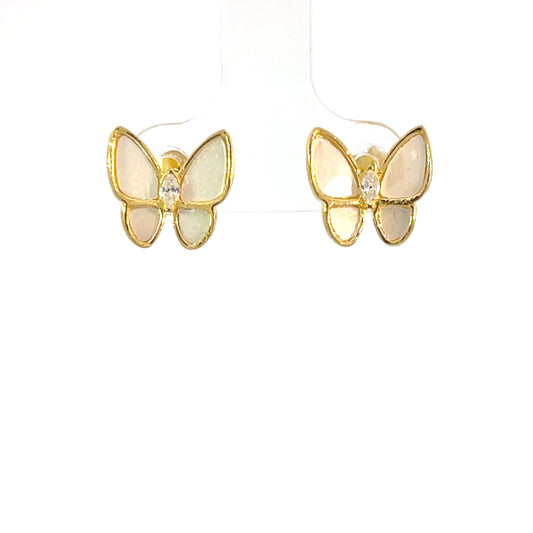 925er Silber Schmetterling Perlmutt Ohrstecker Gelbgold Vergoldung