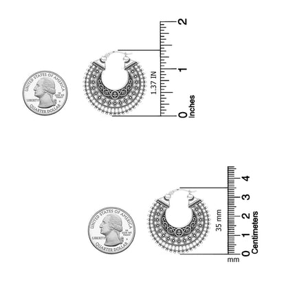 925 Silver Filigree Hoop Earrings with Floral and Beaded Design