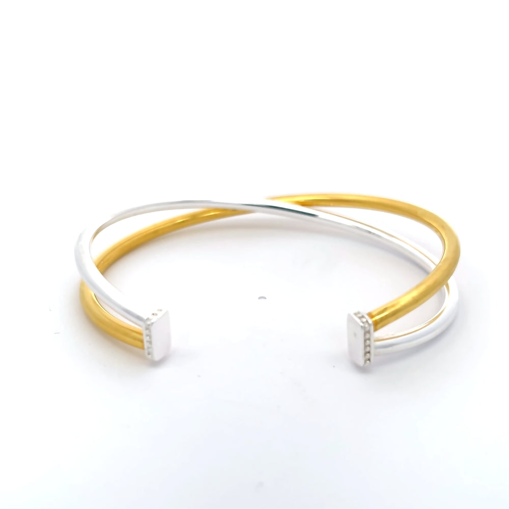 925 Silver Two-Tone Crisscross Cuff Bangle