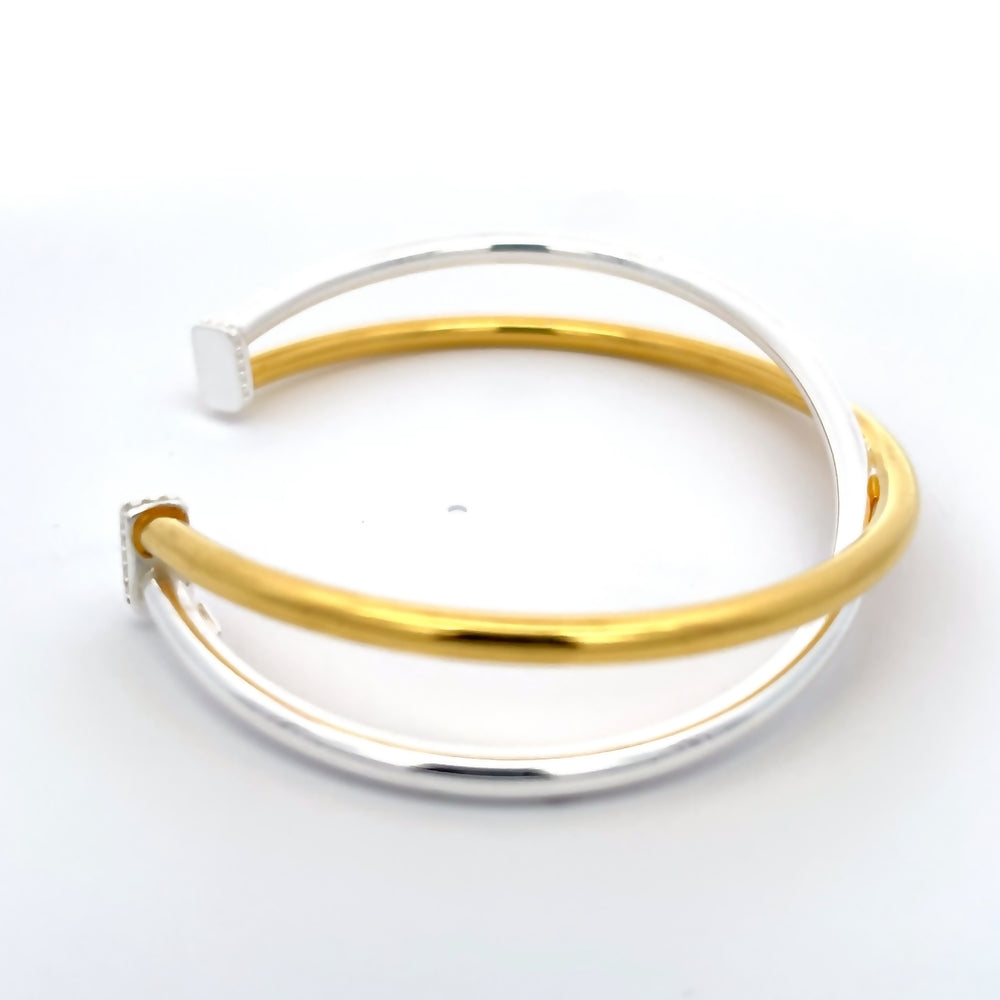 925 Silver Two-Tone Crisscross Cuff Bangle