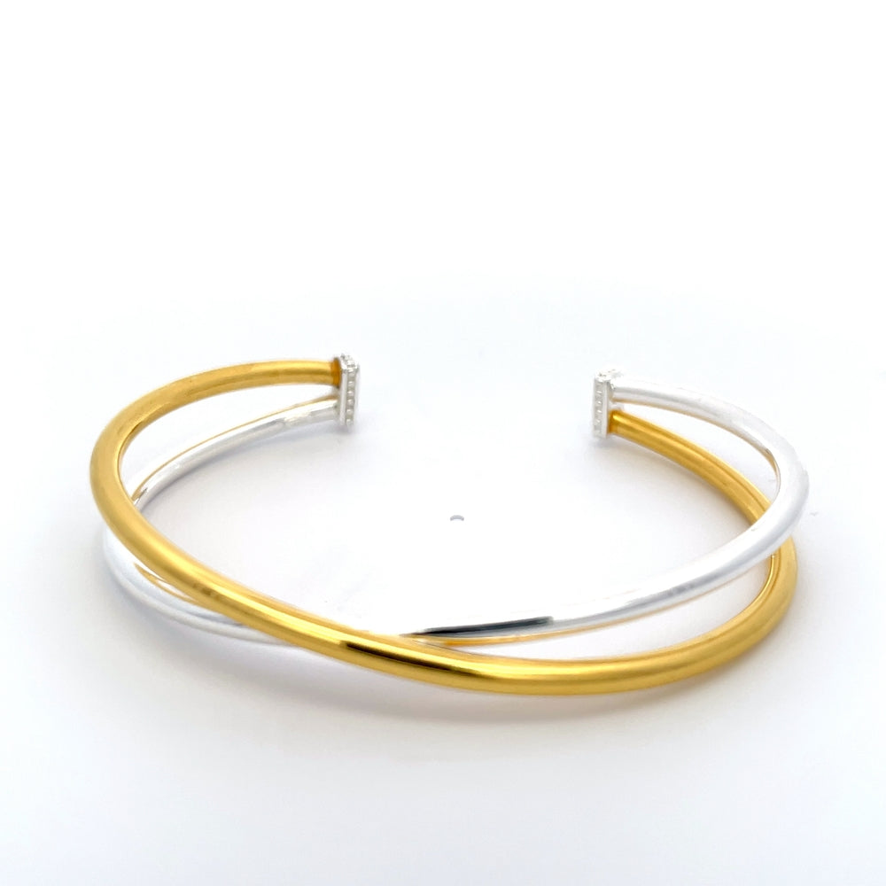 925 Silver Two-Tone Crisscross Cuff Bangle