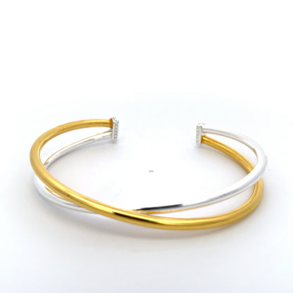 925 Silver Two-Tone Crisscross Cuff Bangle