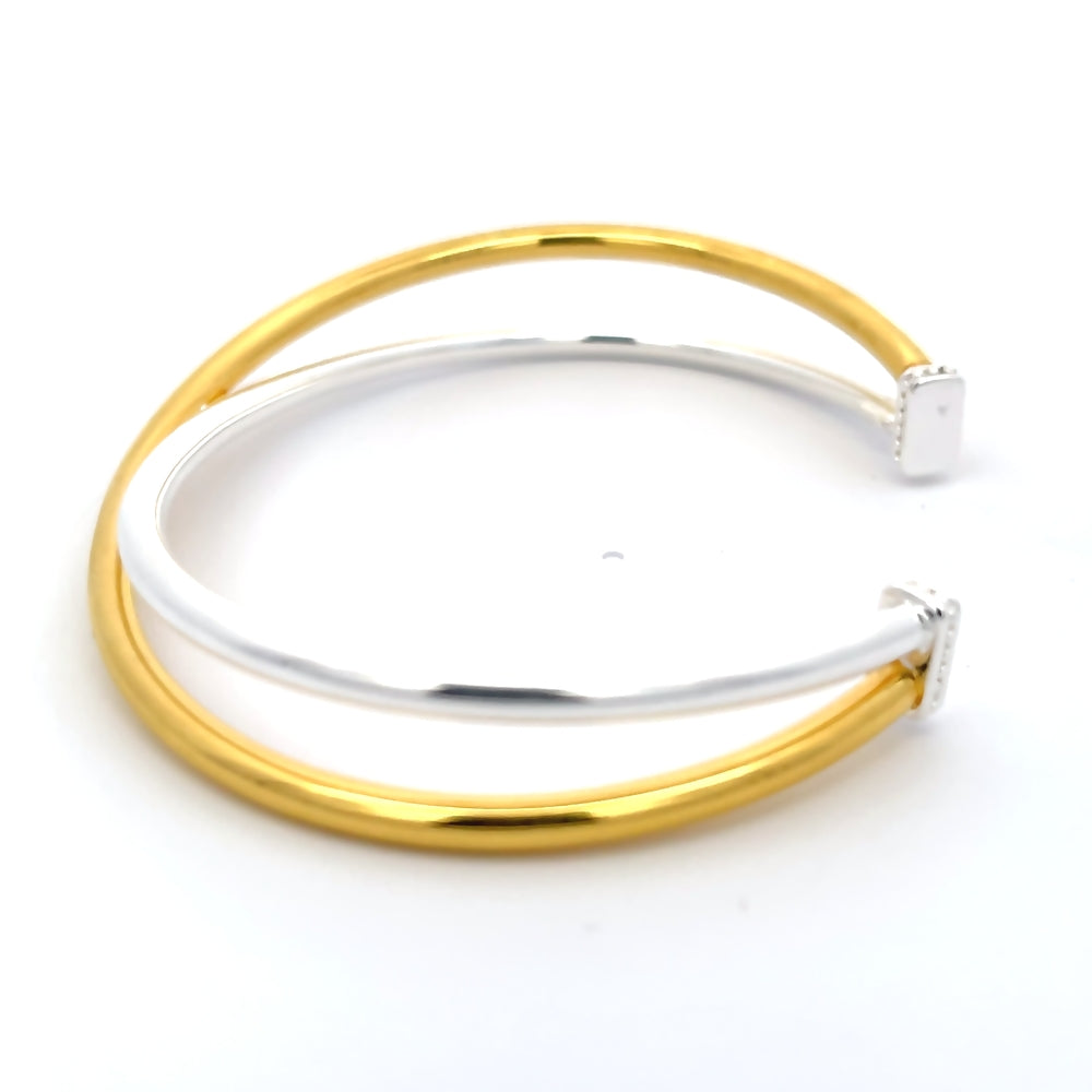 925 Silver Two-Tone Crisscross Cuff Bangle